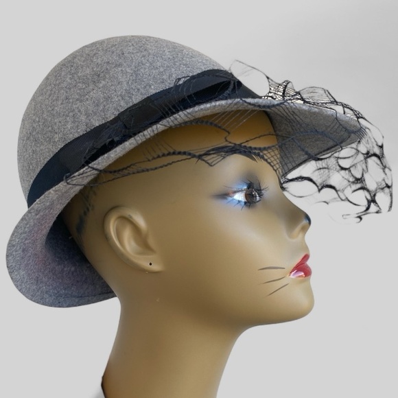 Doeskin 100% Wool Felt Hat with Sexy Off Center Crease Sheer Mesh Net Lace OS main image 10